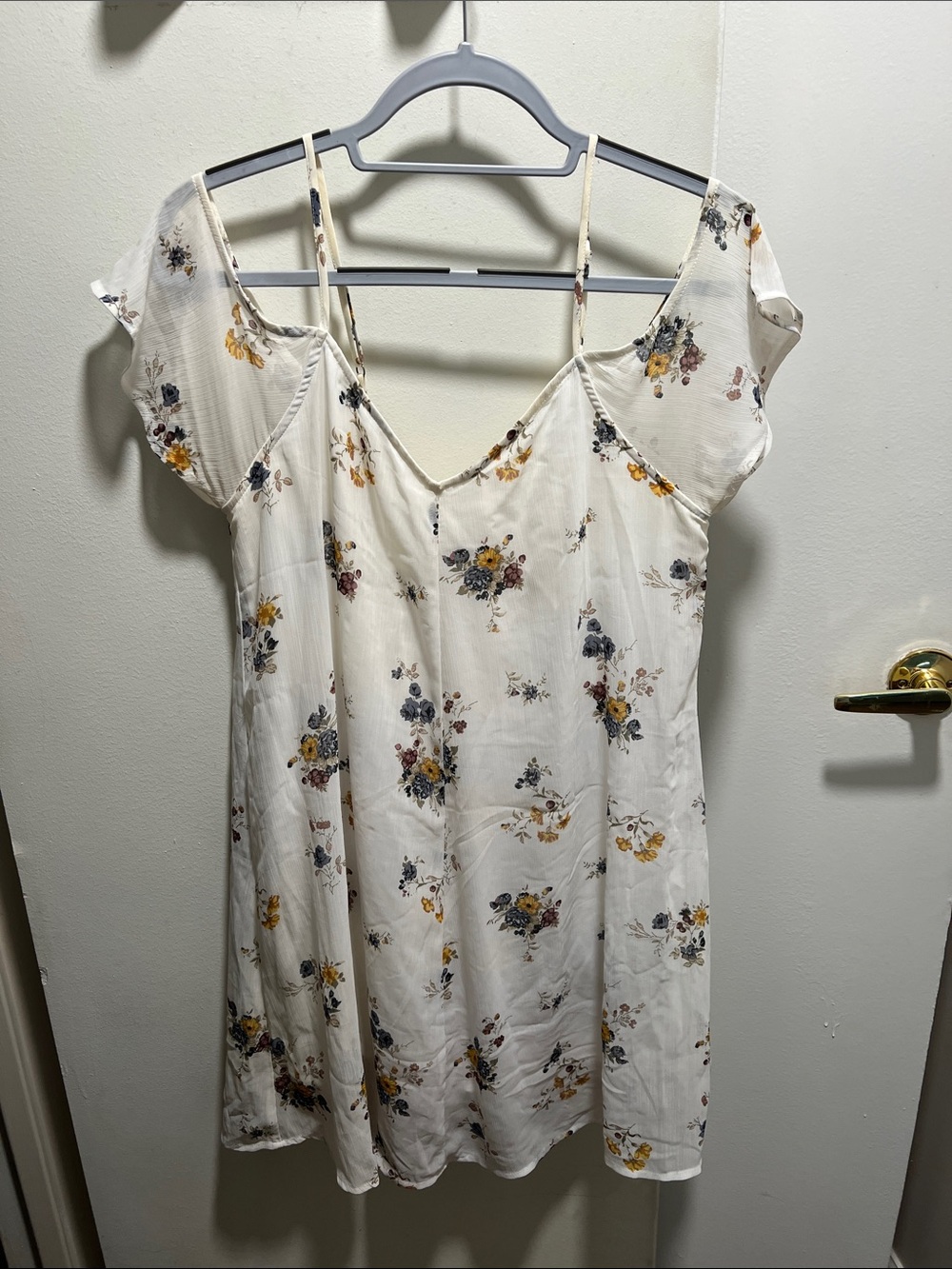 Abercrombie & Fitch Ivory Floral Strap W/ Off-Shoulder Mini Dress